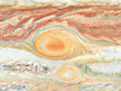 Sur Jupiter, la grande tache rouge perd de l'ampleur, sans perdre de vigueur. Son plus grand diamtre s'est rduit de 15 % en 10 ans, mais les vents continuent d'y soufler  plus de 500 km/h.
