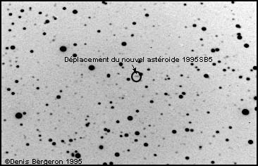 Image du 30 septembre 1995 montrant le déplacement de l'astéroïde 1995SB5