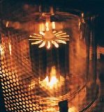 A 3-500Z electronic tube, a transmitting triode, at work in a power amplifier.
