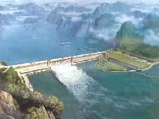Illustration artistique du barrage des Trois Gorges. Source chinoise.