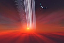 Grazing light scattering through the rings surrounding a gazeous exoplanet.