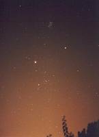 M45 Minolta 50mm 30sec with a 400Asa Kodak. 11/08/00. You can see M45, Jupiter, Saturn and Aldebaran.